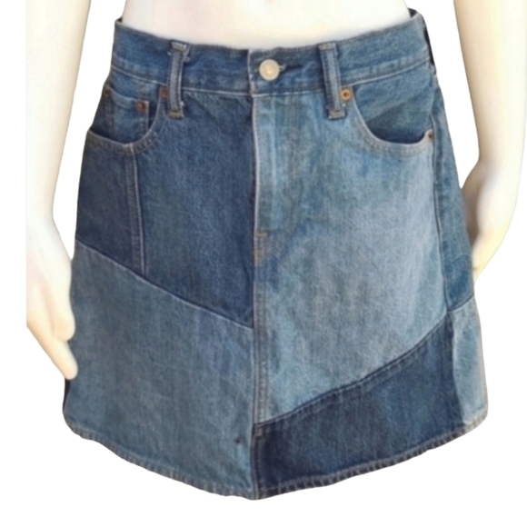 Vintage LEVI'S Jeans Redone Upcycled Patchwork Jean Skirt S Denim Mini - Picture 5 of 16